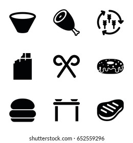 Eat icons set. set of 9 eat filled icons such as harvest, beef, donut, candy cane, bowl, chocolate, burger