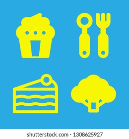eat icons set with cupcake, wedding cake and cutlery vector set