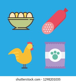 eat icons set with sausage, pet food and chicken vector set