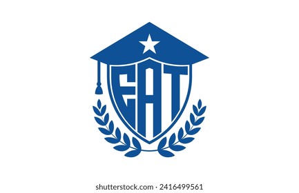Plantilla de vector de diseño de logotipo académico de letras iniciales EAT. monograma, resumen, escuela, universidad, universidad, graduación, símbolo, escudo, modelo, instituto, educativo, canter de entrenamiento, tecnología, signo, insignia