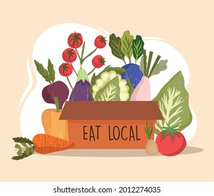 eat local food in cardboard box