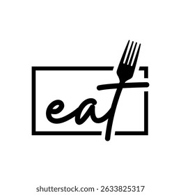 Eat logo combine fork black color template