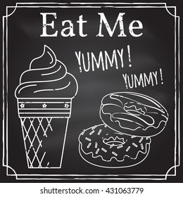 Eat me. Elements on the theme of the restaurant business. Ice cream and donuts. Vector illustration.