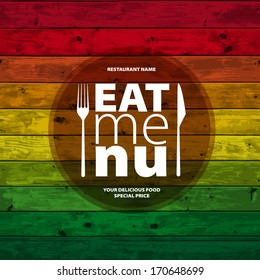 Eat Menu Card Design template on wooden background - EPS10