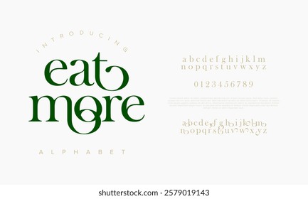 Eat more typography beauty fashion elegant minimalist serif italic fonts decorative wedding vintage retro logos. Minimal luxury font alphabet logo. Vector illustration