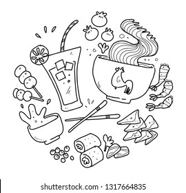 Eat noodle hand drawn