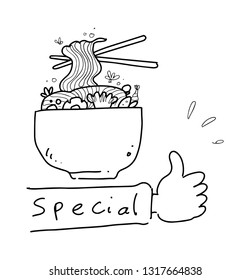 Eat noodle hand drawn