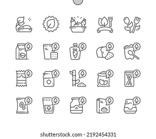 Eat organic. Vegeterian food. Food market, e-commerce, restaurant, healthy life. Menu for cafe. Pixel Perfect Vector Thin Line Icons. Simple Minimal Pictogram