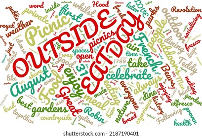 Eat Outside Day 31 August Word Cloud In Vector Art Creative Colourful White Back Ground