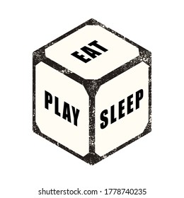 Eat play sleep - dice. Isometric vector illustration.