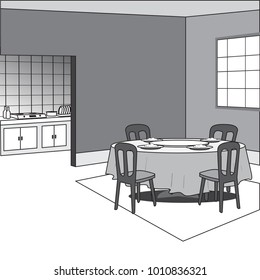 Eat rice in the kitchen room vector drawn