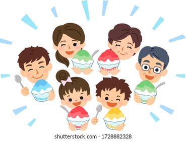 Eat shaved ice with a family of three generations.