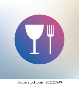 Eat sign icon. Cutlery symbol. Fork and wineglass. Icon on blurred background. Vector