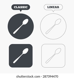 Eat sign icon. Cutlery symbol. Diagonal dessert teaspoon. Classic and line web buttons. Circles and squares. Vector