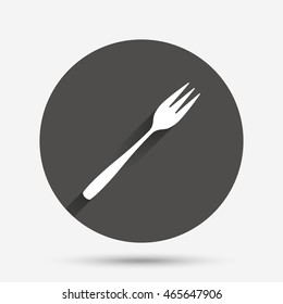 Eat sign icon. Cutlery symbol. Diagonal dessert trident fork. Circle flat button with shadow. Vector