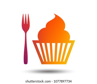 Eat sign icon. Dessert trident fork with muffin. Cutlery symbol. Blurred gradient design element. Vivid graphic flat icon. Vector