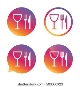 Eat sign icon. Knife, fork and wineglass.