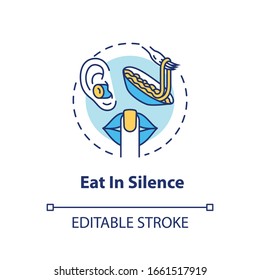 Eat in silence concept icon. Conscious nutrition idea thin line illustration. Enjoying meal without distractions, dinner in peace and quiet. Vector isolated outline RGB color drawing. Editable stroke