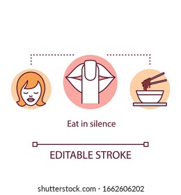 Eat in silence concept icon. Conscious nutrition idea thin line illustration. Enjoying meal without distractions, dinner in peace and quiet. Vector isolated outline RGB color drawing. Editable stroke