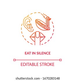 Eat in silence concept icon. Conscious nutrition idea thin line illustration. Enjoying meal without distractions, dinner in peace and quiet. Vector isolated outline RGB color drawing