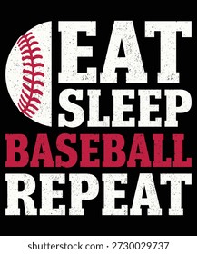 Eat Sleep Baseball Repeat Distressed Vintage Baseball Player Graphic Design