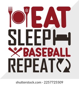 Eat Sleep Baseball Repeat SVG Printable Vector Illustration