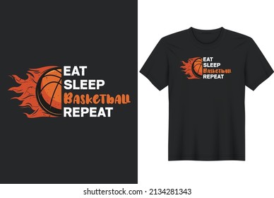Eat. Sleep. Basketball. Repeat- greeting card template with hand-drawn lettering and simple illustration for cards
