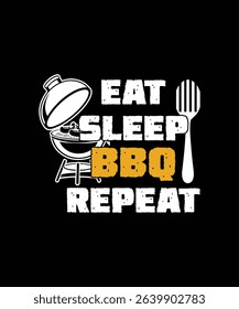 Eat Sleep BBQ Repeat T-shirt Design, Vintage Retro Grill Spoon Restaurant Typography Vector Template