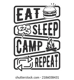 Repito del campamento para dormir - camiseta, salvaje, tipografía, vector de montaña - Camping y diseño de camisetas de aventura para los amantes de la naturaleza.