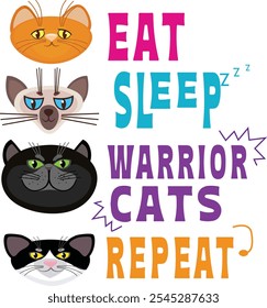 Eat Sleep Cat Warrior Repeat Cat Warrior Love Cats Raglan Baseball Eps, Digital Download