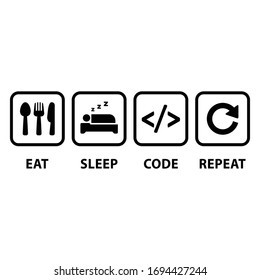 Eat sleep code repeat icons on white background