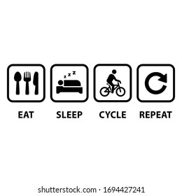 Eat Sleep Cycle Repeat Icons On White Background