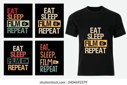 Camiseta Repetida de película Eat Sleep Film Director de cine Retro Vintage