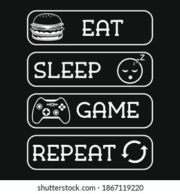 Eat Sleep Game Repeat Icon, Vector, Silhouette symbol design