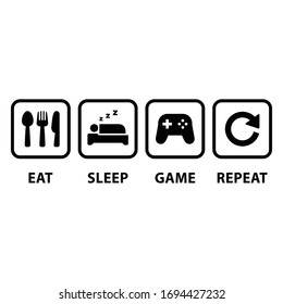 Eat Sleep Game Repeat Icons On White Background