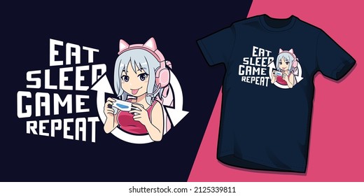 Eat sleep game repeat tshirt designs