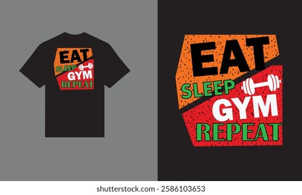 Eat sleep gym repeat typography t-shirt design template for sale.