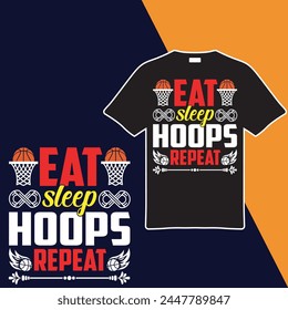 Eat Sleep Hoops Repeat t-shirt design. vector illustration