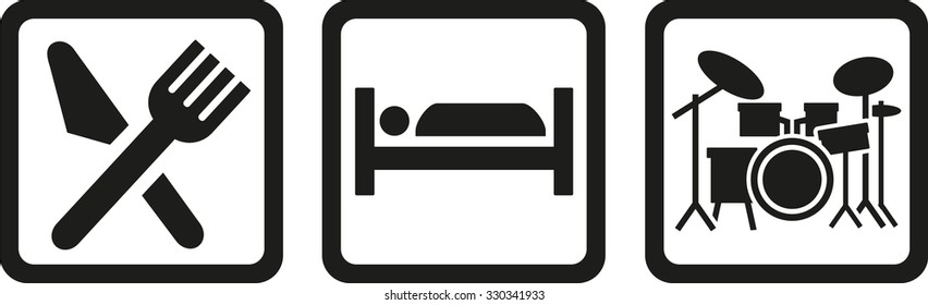 Eat sleep icons with drum set