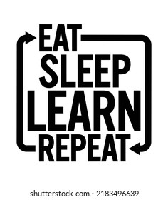 Eat Sleep Learn Repeat. Motivational quote.