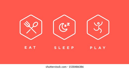 eat sleep play run icon logo Vector illustration in trendy linear line outline style