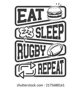 Comer Rugby Sleep Rugby Repeat - Fútbol cita camiseta, vector, afiche o plantilla.