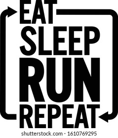 Eat sleep run repeat. Motivational text.