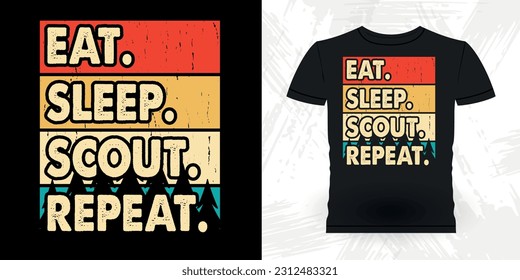 Comer Sleep Scout Repetir Funny Aventura Al Aire Libre Lover Mountain Naturaleza Retro Vintage Senderismo Camiseta Diseño