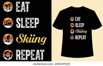 eat sleep skiing repeat t shirt designs template.This t-shirt is designed for skiing lover. this t-shirt can be the best gift for sports lover,