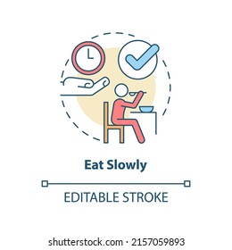 Eat slowly concept icon. Do not hurry. Table manners. Restaurant etiquette abstract idea thin line illustration. Isolated outline drawing. Editable stroke. Arial, Myriad Pro-Bold fonts used