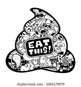 Eat This Doodle Cute Monster Characters Cartoon Vector