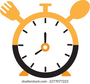 Eat time vector logo template. This logo with clock, spoon and fork symbol. Suitable for home, restaurant, cooking, healthy.