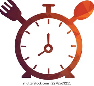 Eat time vector logo template. This logo with clock, spoon and fork symbol. Suitable for home, restaurant, cooking, healthy.