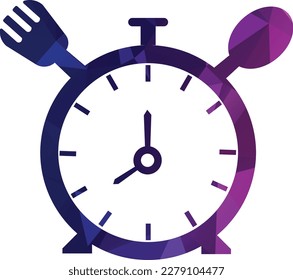 Eat time vector logo template. This logo with clock, spoon and fork symbol. Suitable for home, restaurant, cooking, healthy.